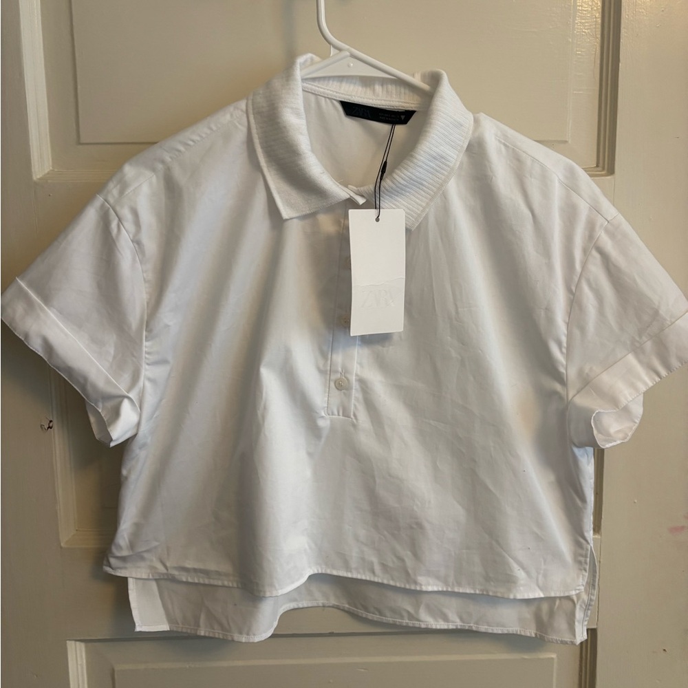 Zara White Collared Cropped blouse NWT